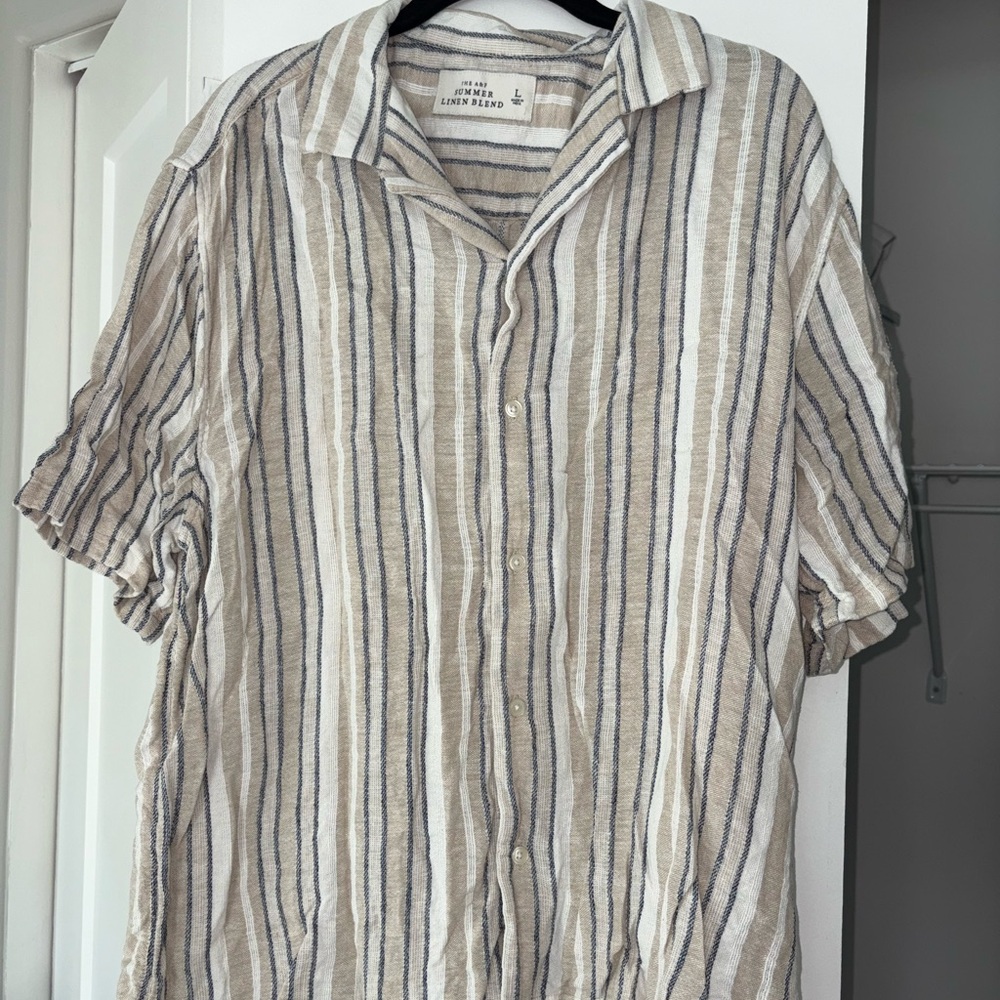 Striped Men's Linen Shirt - Beige and Blue